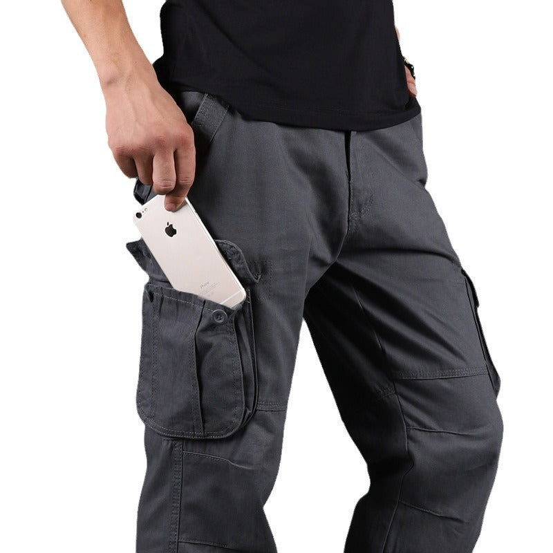 Autumn and Winter Thickeneded Multi-Flap Pocket Pants Cargo Pants Men's Loose Large Size Casual Pants Straight Trendyy Versatile Pants Six-Pocket Pants