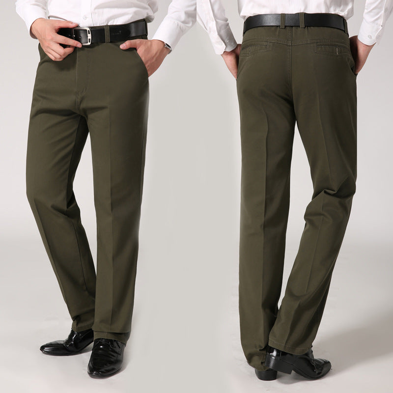 Middle-aged Men's Casual Pants Men's Middle-aged and Elderly Autumn and Winter Long Pants Mid-waist Straight-leg Loose Men's Pants Thick Pure Cotton
