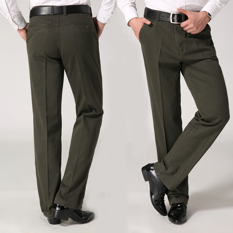 Middle-aged Men's Casual Pants Men's Middle-aged and Elderly Autumn and Winter Long Pants Mid-waist Straight-leg Loose Men's Pants Thick Pure Cotton