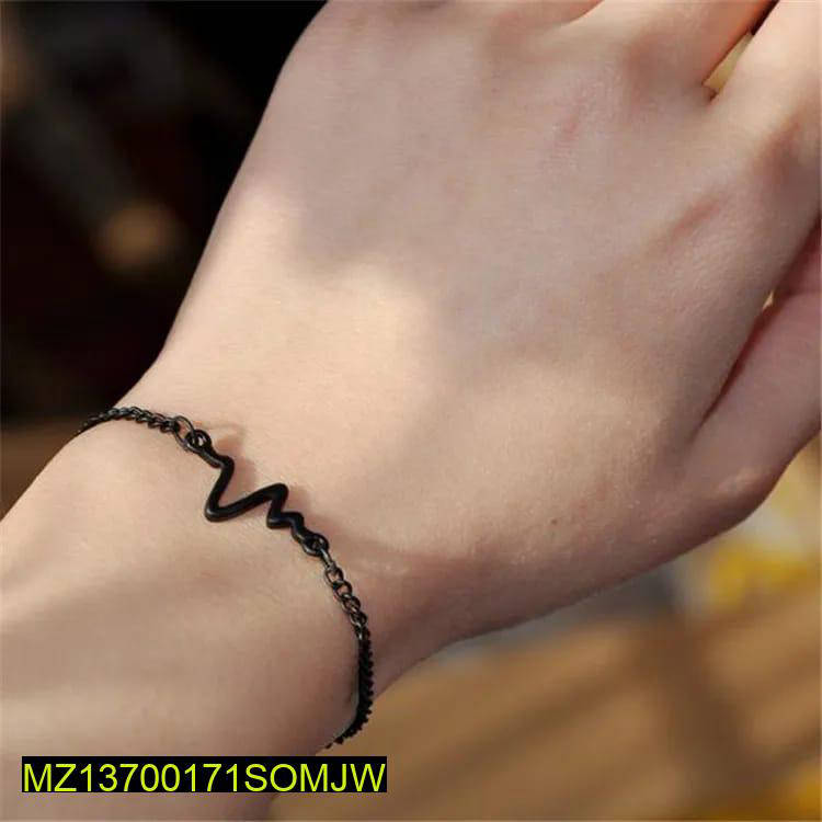 1 Pc Alloy Black Plated Uni-Sex Heart Beat Bracelet