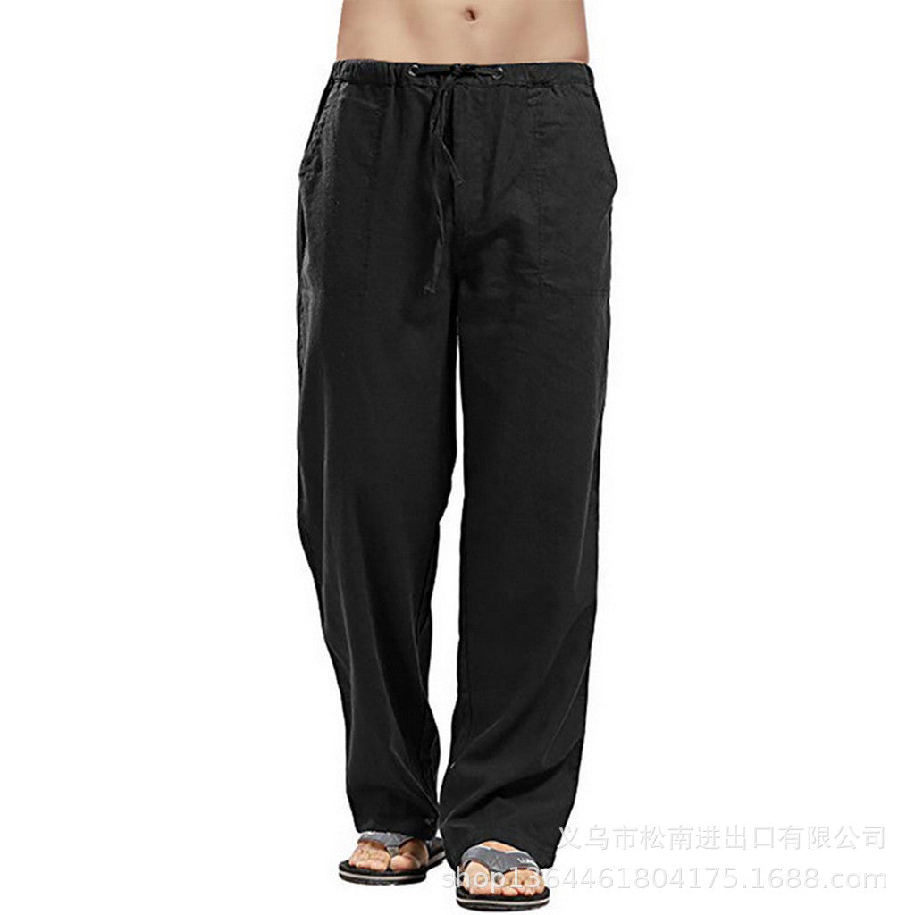 Cross-border AliExpress Amazon 2021 European and American men's linen casual pants spring and autumn men's cotton and linen casual trousers