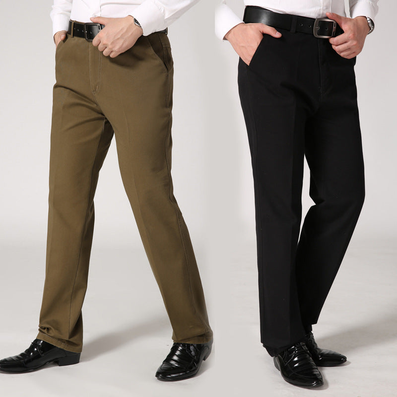Middle-aged Men's Casual Pants Men's Middle-aged and Elderly Autumn and Winter Long Pants Mid-waist Straight-leg Loose Men's Pants Thick Pure Cotton