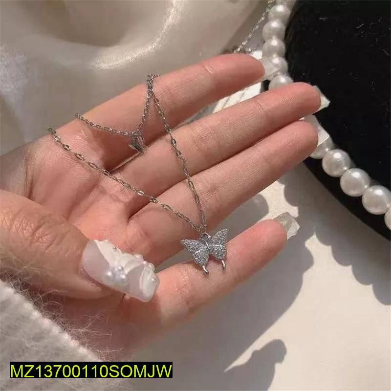 1 Pc Alloy Silver Plated Double Layered Butterfly Design Pendant