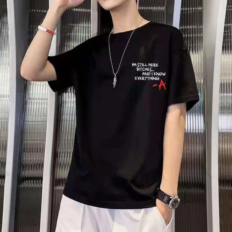 Men's Short-Sleeved T-Shirt 2023 New Summer Trbottomyy Korean Style Slim Bottoming Shirt Clothes T-Shirt Plus Size Teenagers