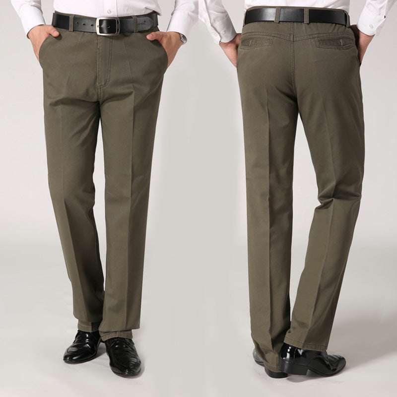Middle-aged Men's Casual Pants Men's Middle-aged and Elderly Autumn and Winter Long Pants Mid-waist Straight-leg Loose Men's Pants Thick Pure Cotton