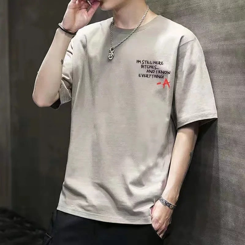 Men's Short-Sleeved T-Shirt 2023 New Summer Trbottomyy Korean Style Slim Bottoming Shirt Clothes T-Shirt Plus Size Teenagers