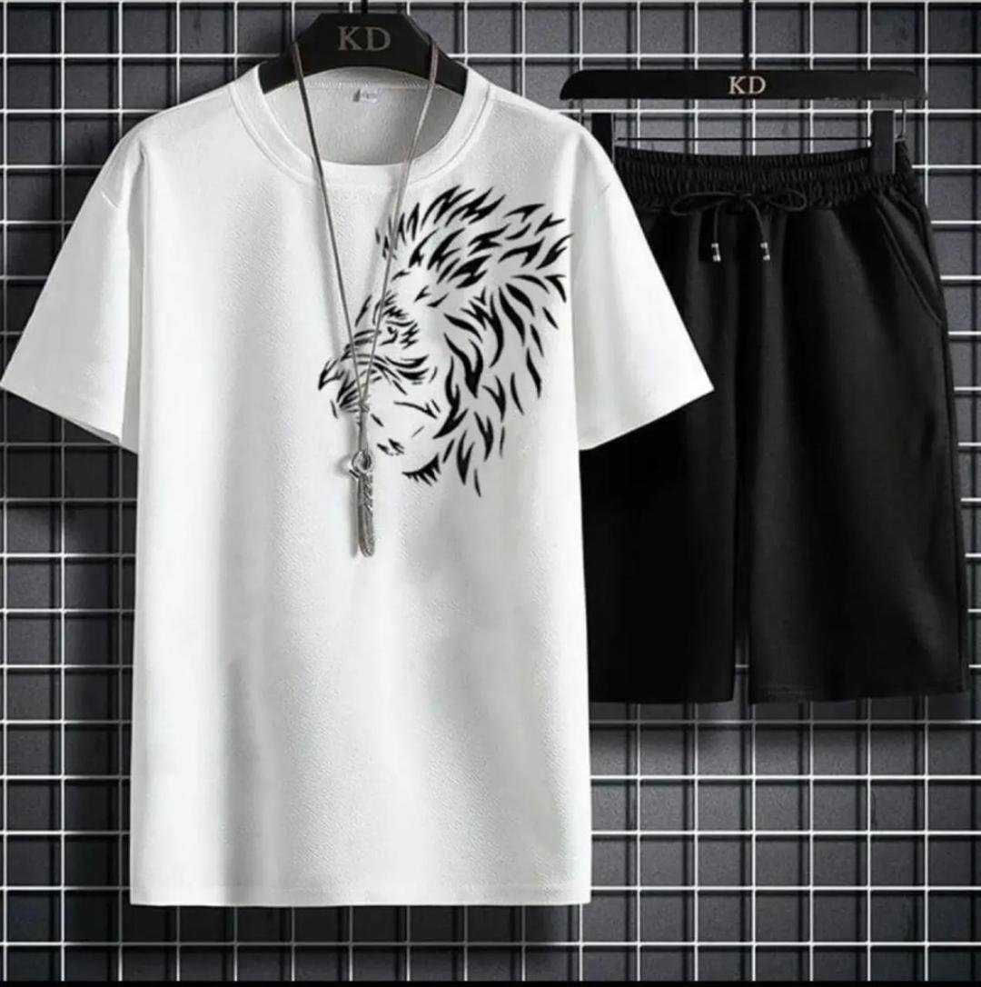 2 Pcs Men's Jersey Printed T-Shirt & Shorts Tracksuit