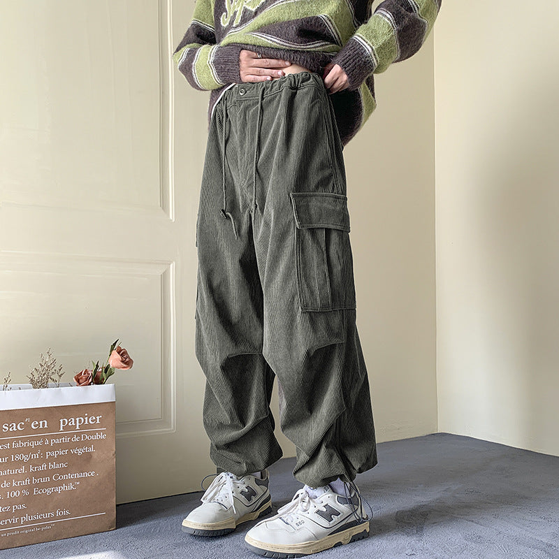 Corduroy Pants Men's Trendy Brand American Style Retro Large Pocket Toe Pants Spring and Autumn Drawstring Loose Casual Pants
