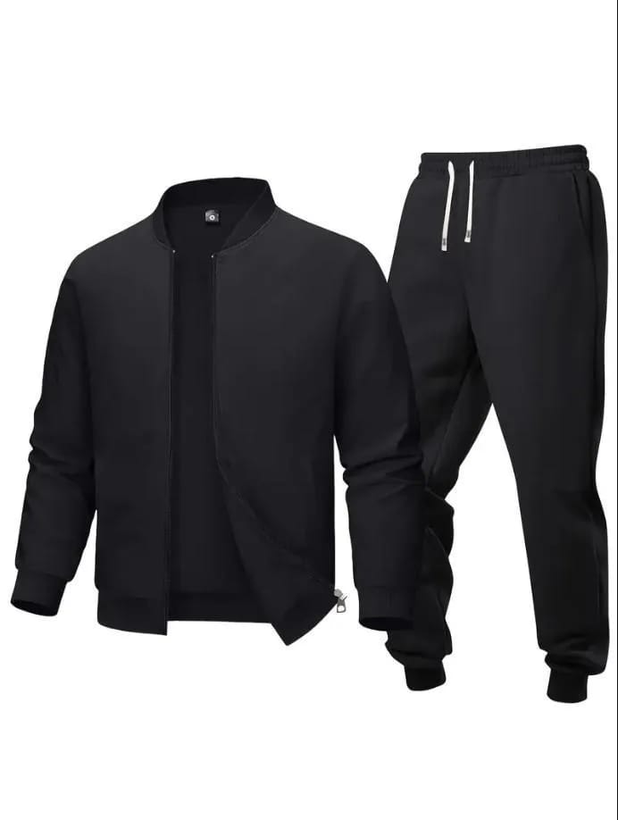 2 Pcs Men's Polyester Fleece Plain Zipper Track Suit