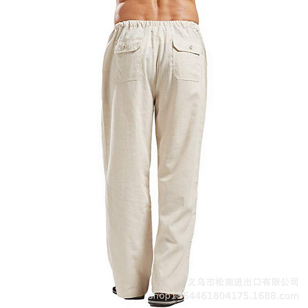 Cross-border AliExpress Amazon 2021 European and American men's linen casual pants spring and autumn men's cotton and linen casual trousers