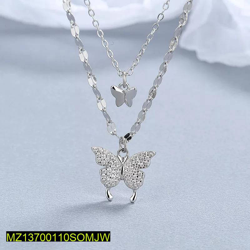 1 Pc Alloy Silver Plated Double Layered Butterfly Design Pendant