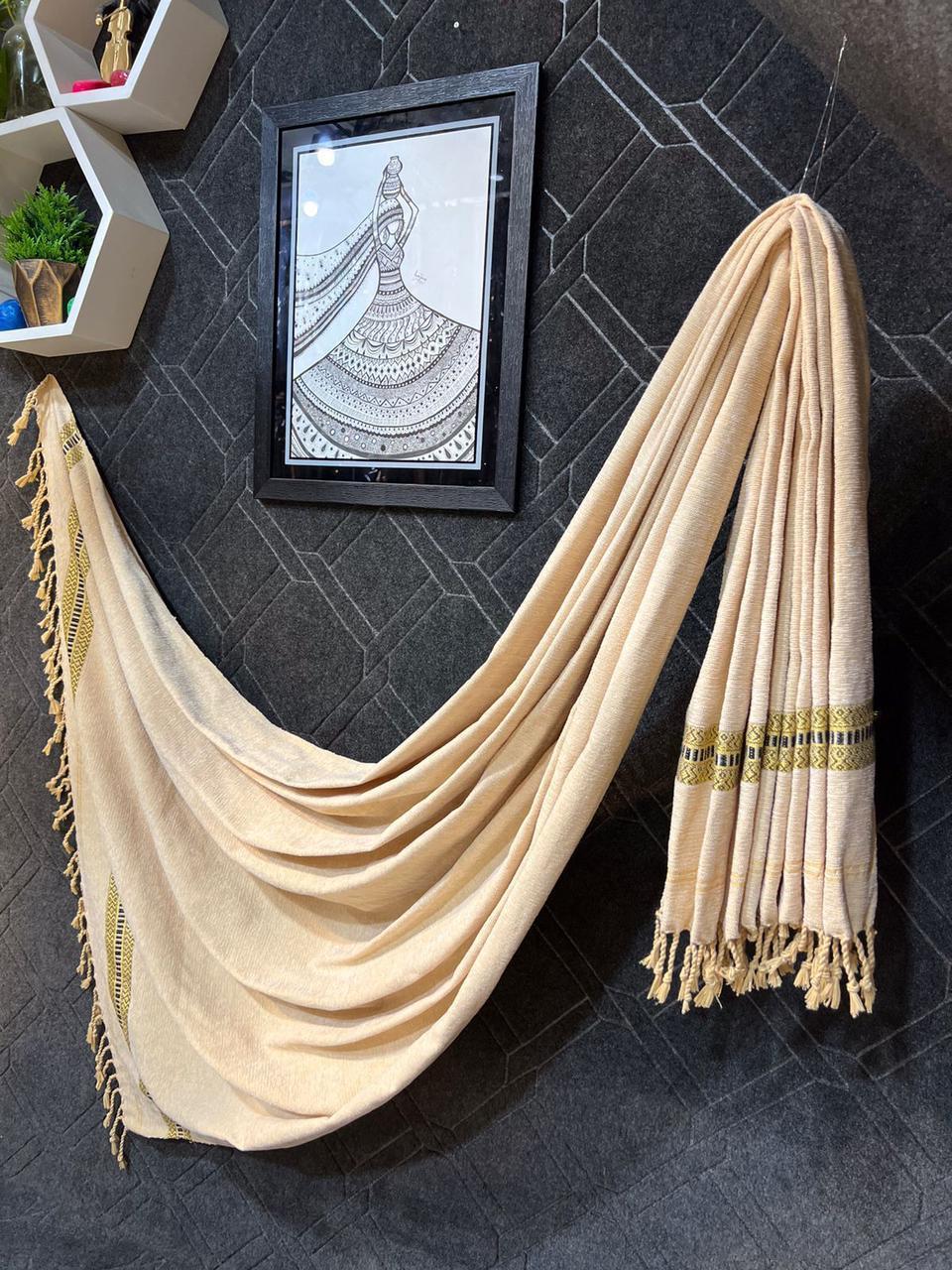 Chic Off White Velvet Shawl - 1 Pc Plain Design