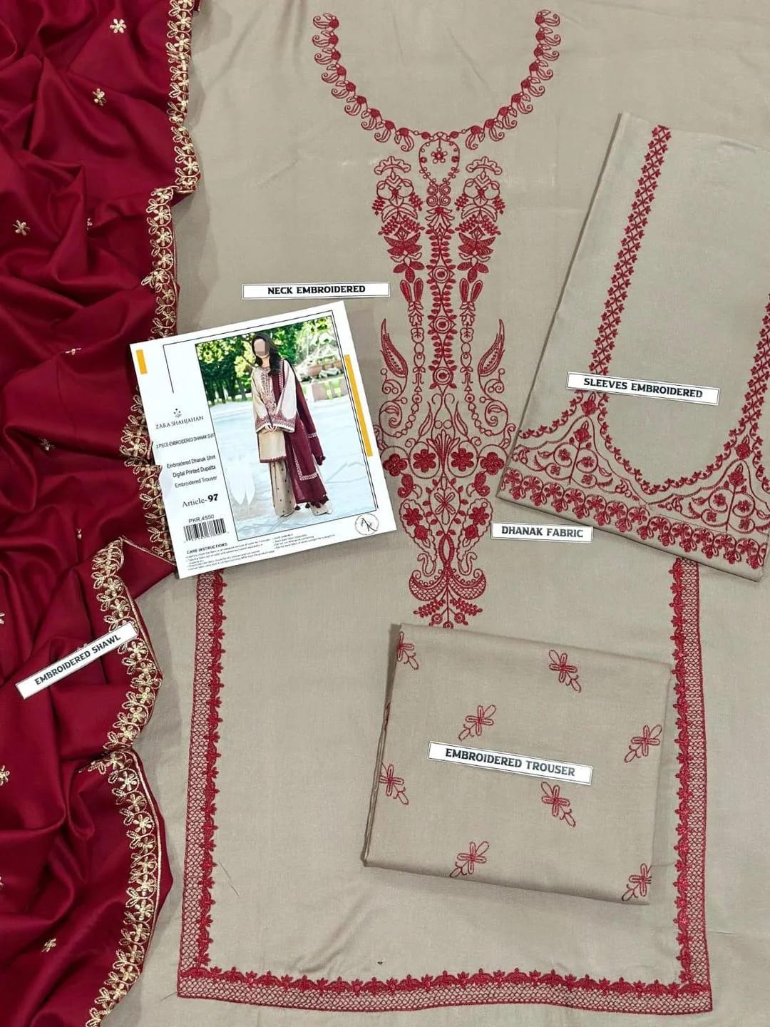 3 Pcs Women's Unstitched Embroidered Suit