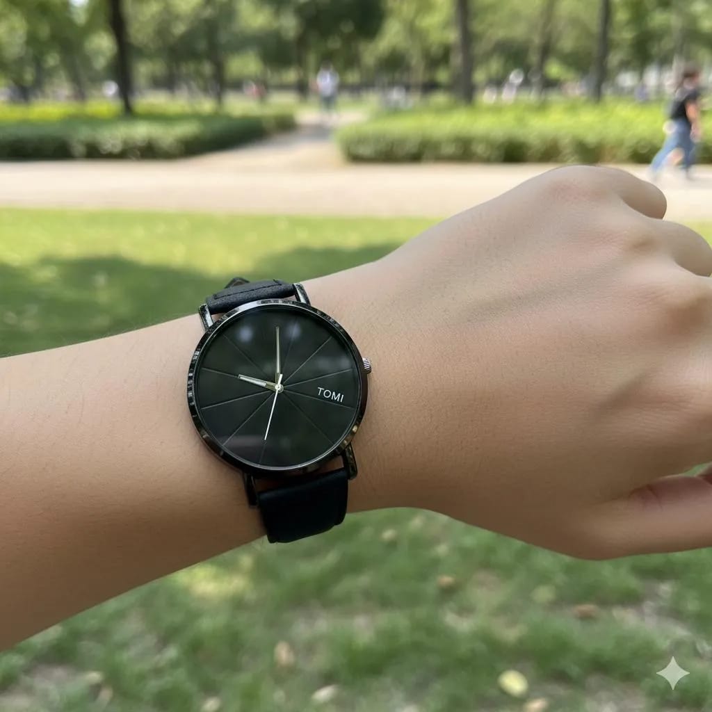 Unisex Movement: Quartz, Sleek and Modern TOMI Quartz Watch - All Black Desig