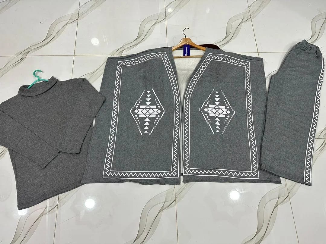 3Pcs Women's Stitched Fleece Printed Tracksuit