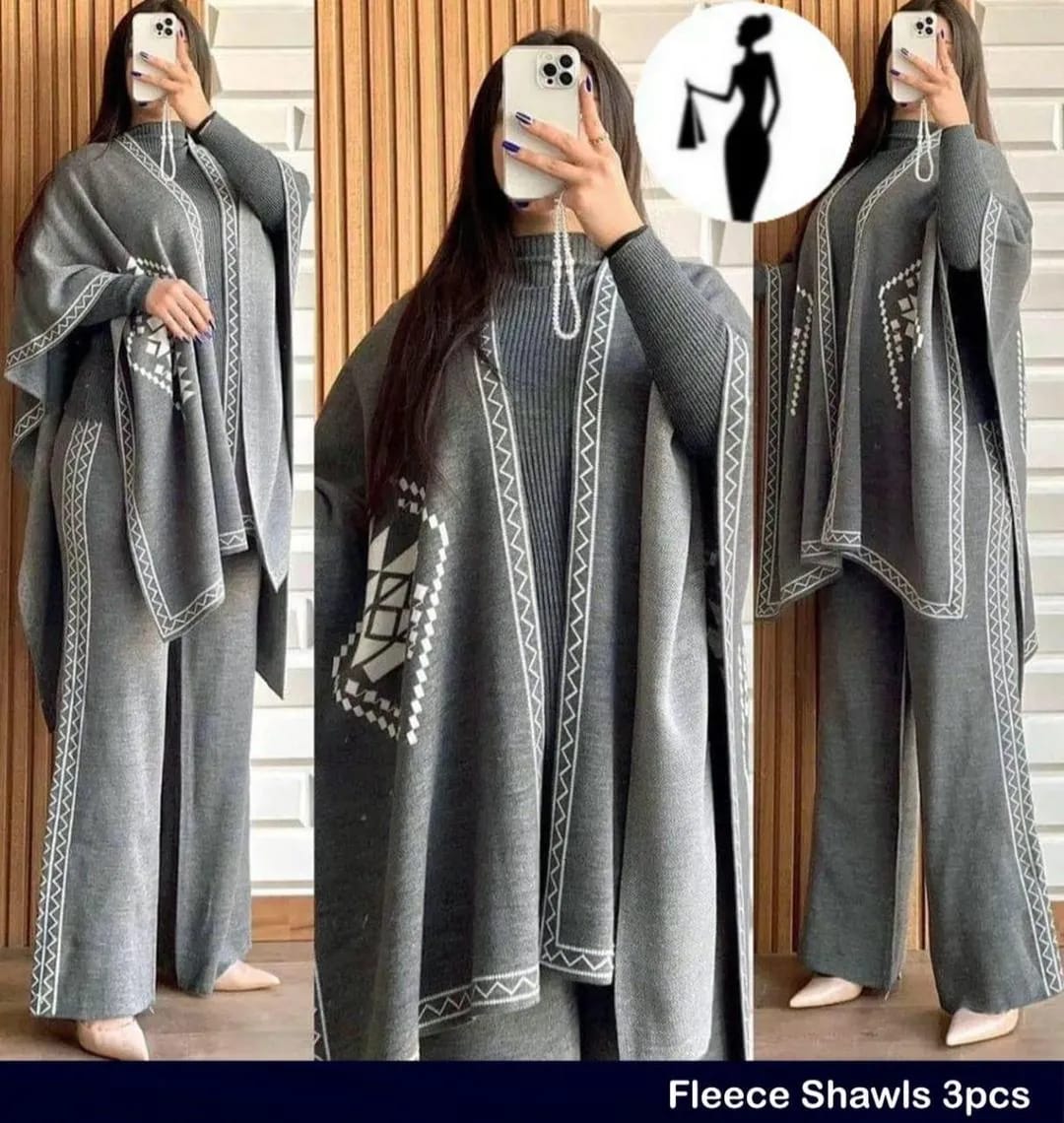 3Pcs Women's Stitched Fleece Printed Tracksuit