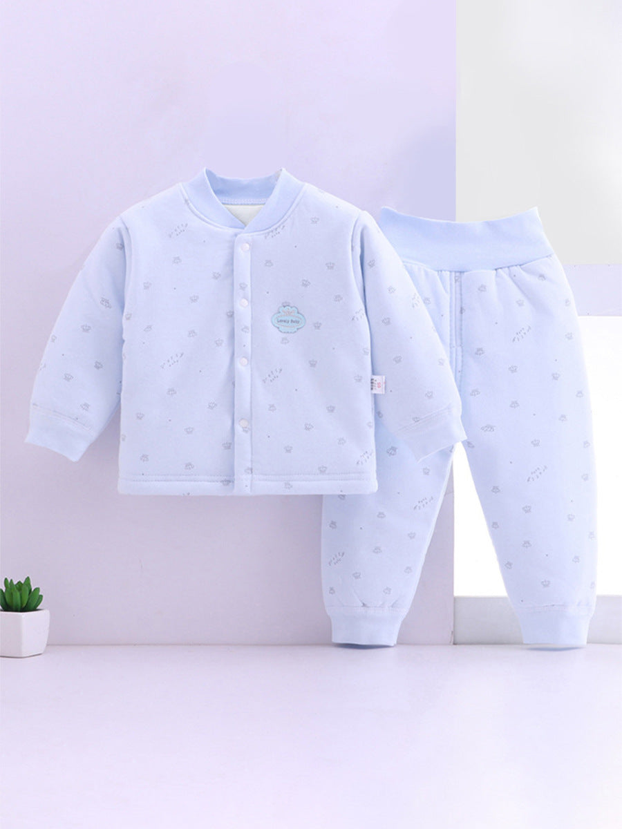 Baby Suit with Button Closure, Thin Cotton for Infants and Toddlers, Suitable for Spring, Autumn, and Winter, Thickened for 2025, Pure Cotton Fabric