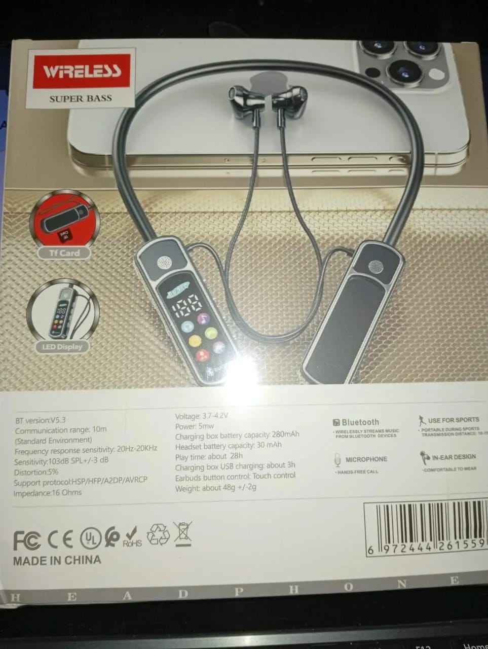 Black Long-Lasting Battery With Fast Charge 12 Wireless Neckband