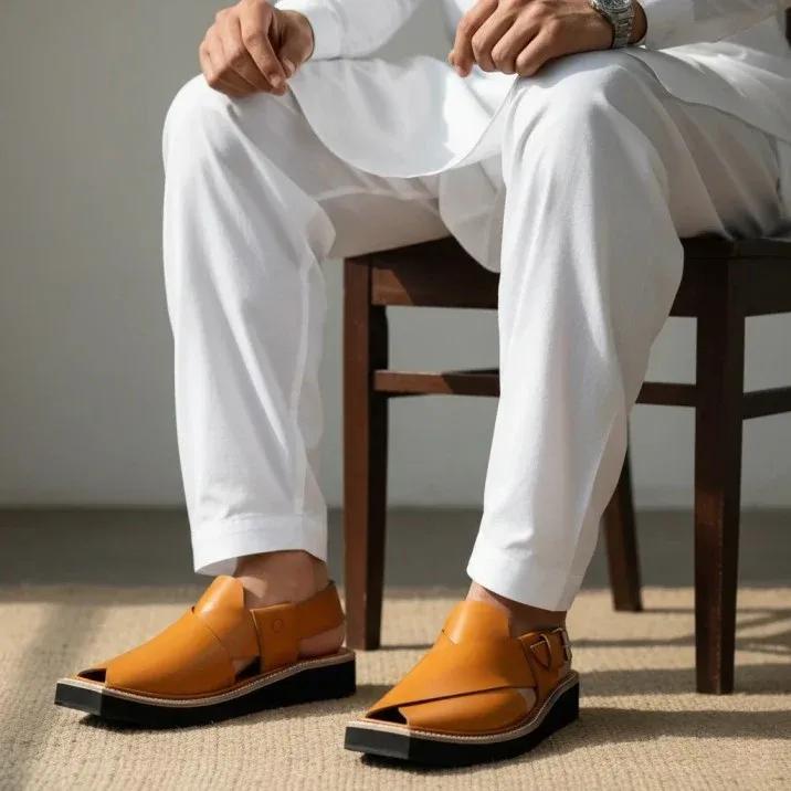 Men's PU Leather Plain Peshawari Chappal