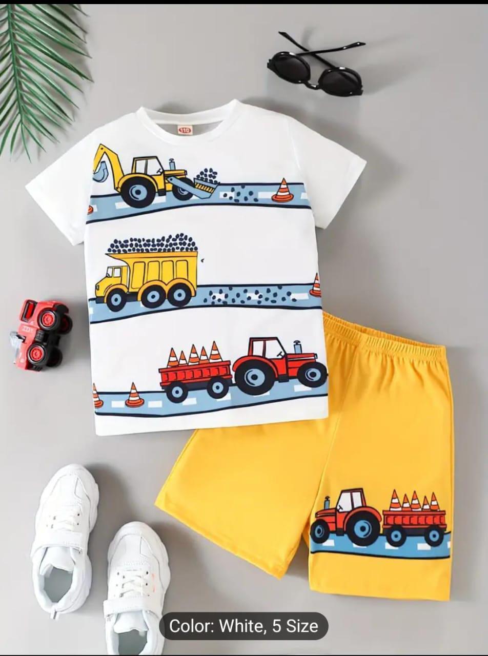 Stylish Printed Cotton Jersey Shirt And Shorts Set for Boys - 2 Pcs Outfit