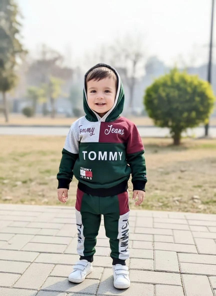 2 Pcs Boy's Girls Printed Hoodie Tracksuit Winter Collection