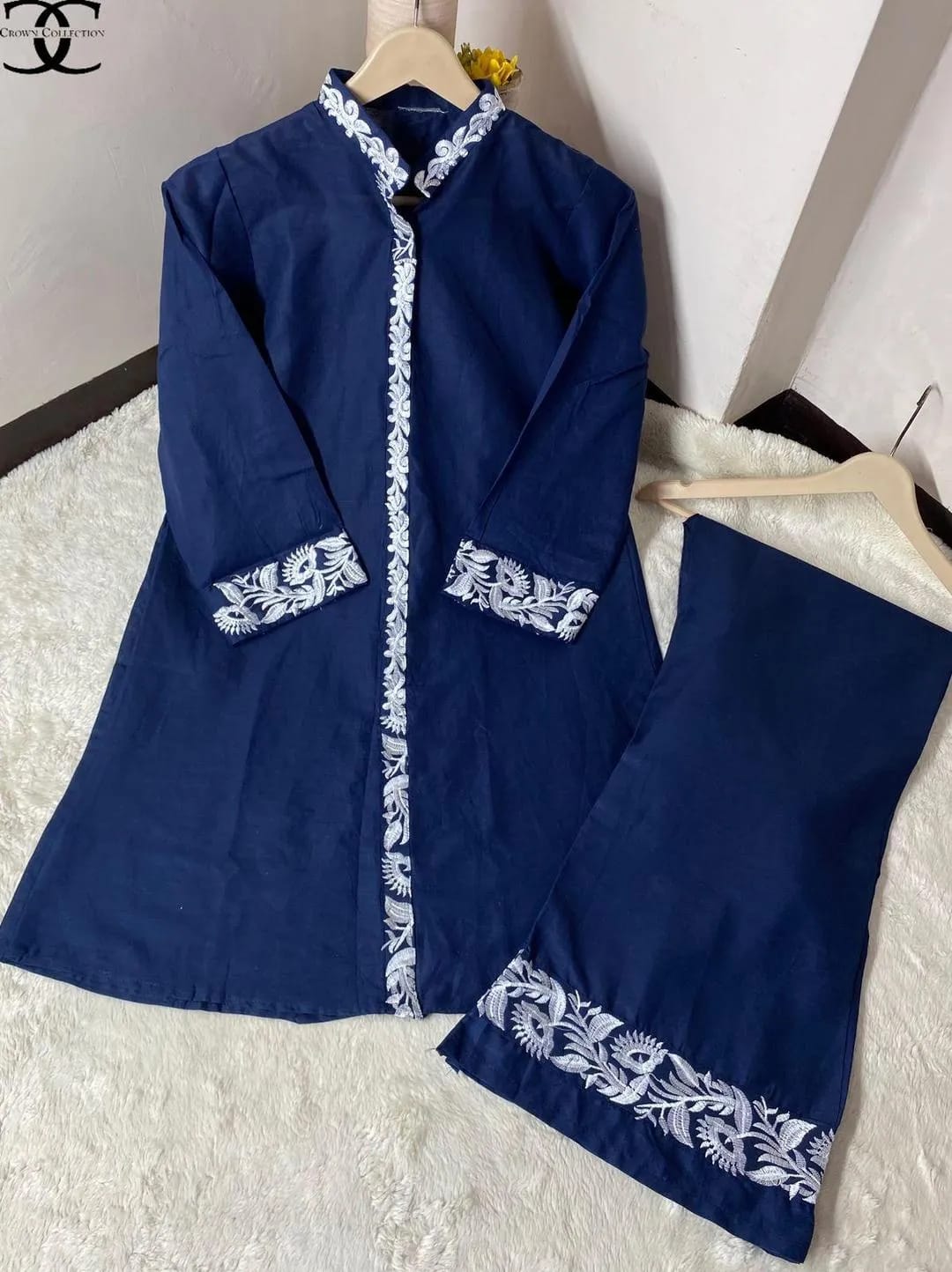 2 Pcs Women's Stitched Cotton Embroidered Shirt And Trouser