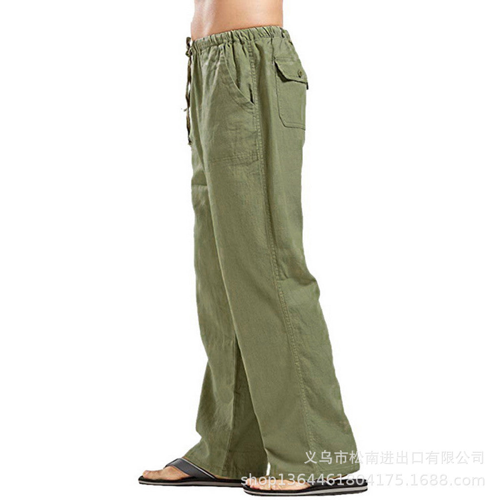Cross-border AliExpress Amazon 2021 European and American men's linen casual pants spring and autumn men's cotton and linen casual trousers