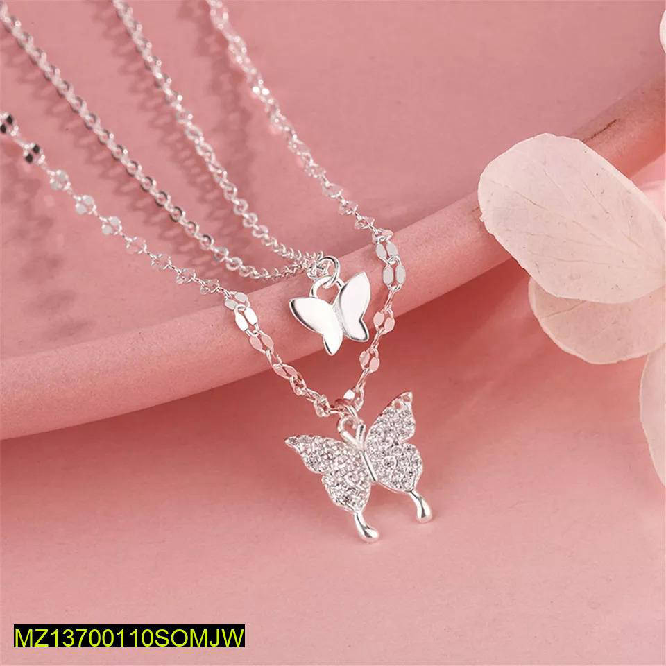 1 Pc Alloy Silver Plated Double Layered Butterfly Design Pendant