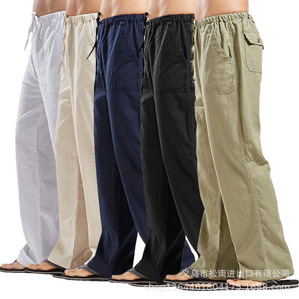 Cross-border AliExpress Amazon 2021 European and American men's linen casual pants spring and autumn men's cotton and linen casual trousers