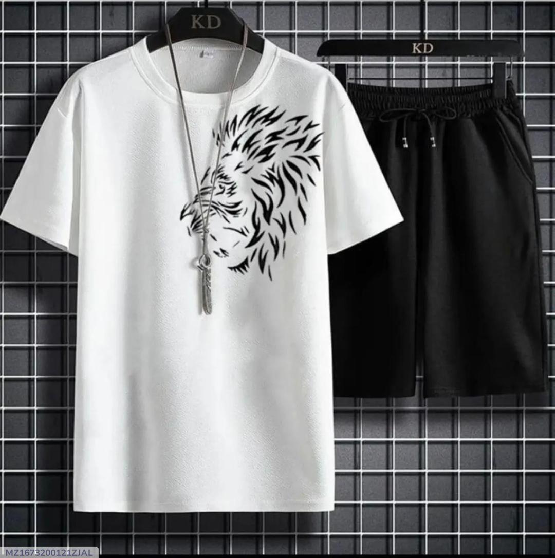 2 Pcs Men's Jersey Printed T-Shirt & Shorts Tracksuit