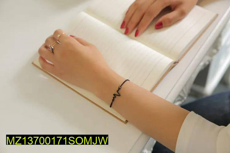 1 Pc Alloy Black Plated Uni-Sex Heart Beat Bracelet