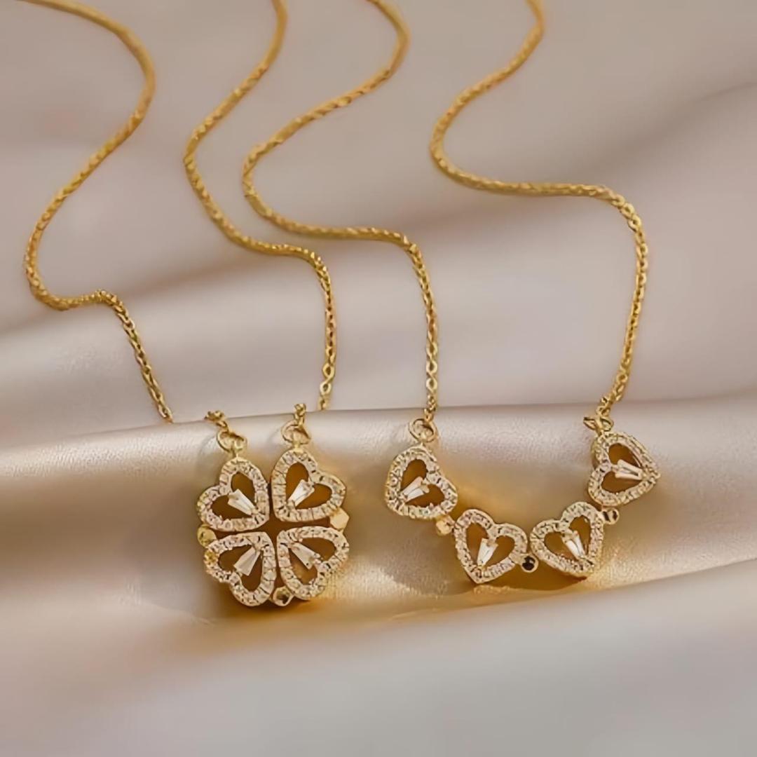 Magnetic Four-Leaf Clover Heart Necklace